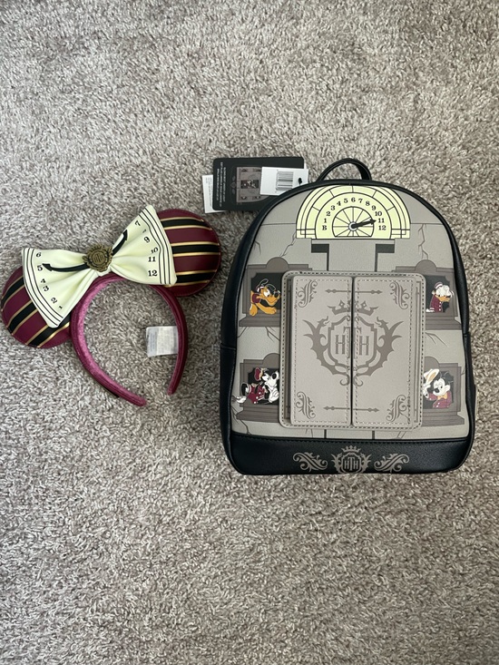 Loungefly Handbags - Disney Loungefly Tower of Terror Backpack & Headband Set - Grey/Maroon